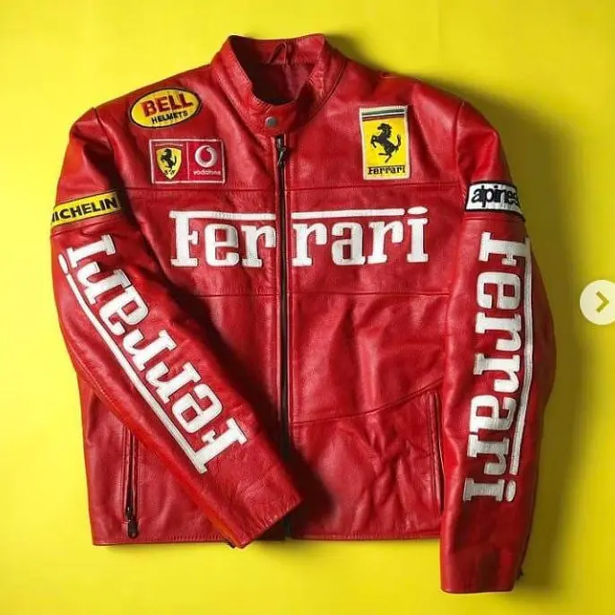 Embroidered Ferrari Leather Jacket - LUFERS F1 Edition (Xs)